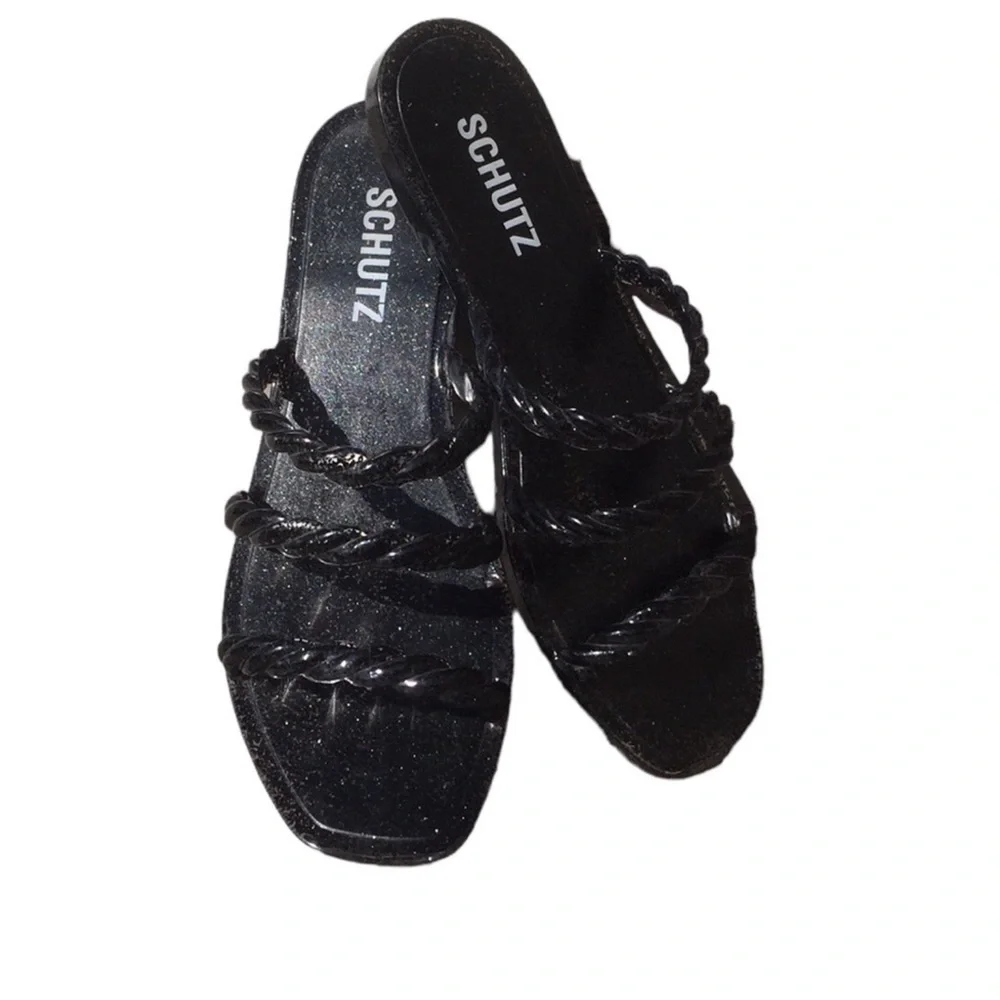 Schutz Diana Glitter Trio-Strap Jelly Slide Sandals